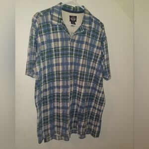 VTG Dockers Levi's plaid cotton linen polo men's L shirt (100424B)